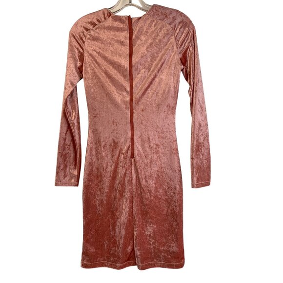 Bebe XS Long Sleeve Crushed Velvet Bodycon Mini Dress In Dark Rose - Picture 6 of 12